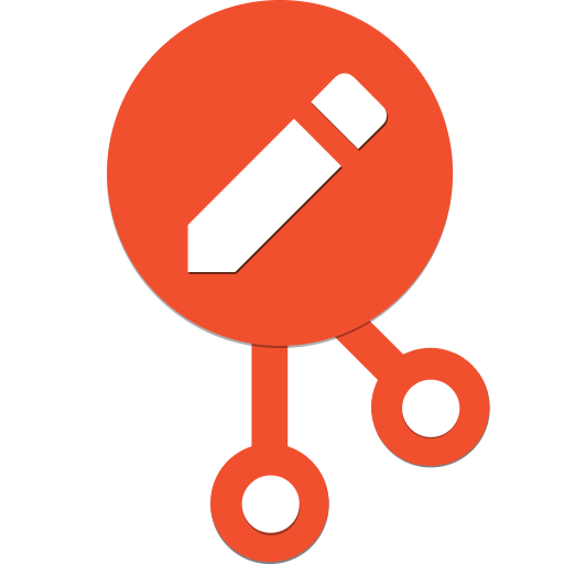 Gnomit logo: Three nodes that resemble the Git icon, in the same portland orange colour as the Git icon. The top node is much larger than the others and contains a filled vector of a pencil.