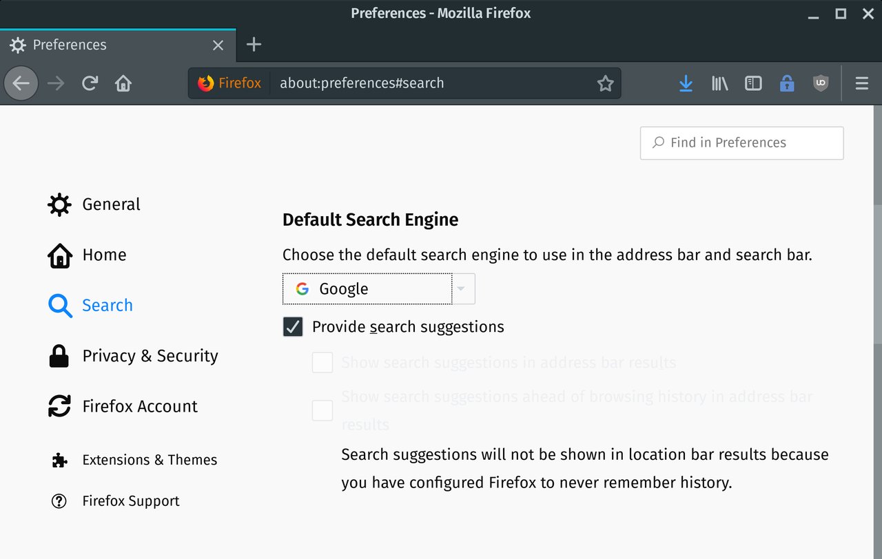 Screenshot of Firefox showing the default search engine (Google)